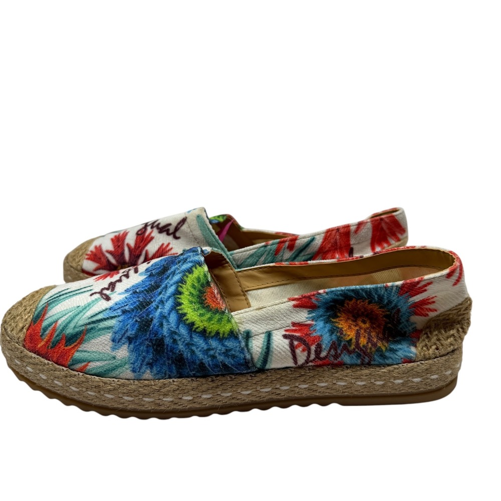 Desigual Floral Espadrille Platform Slip On Shoes Canvas Tropical Print Size 39